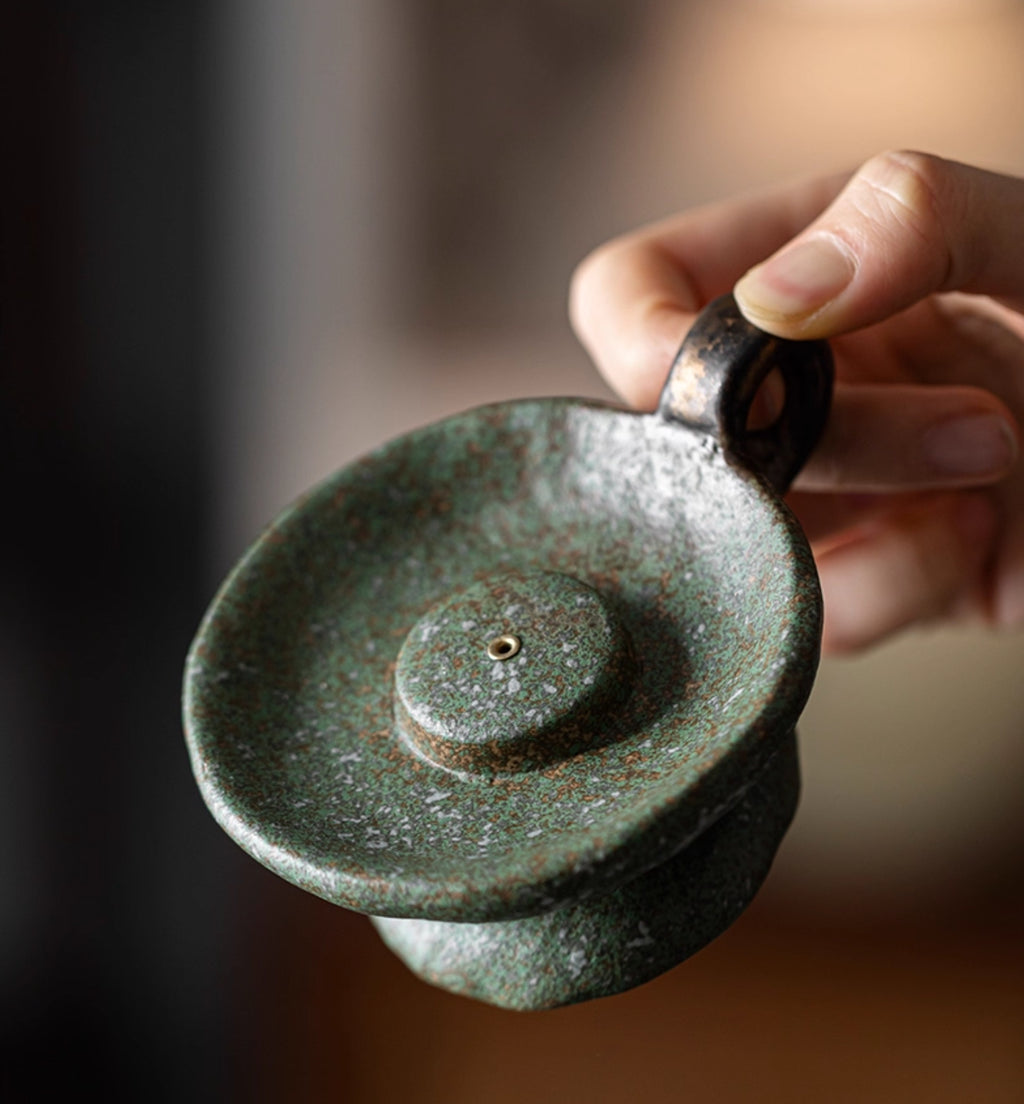 Ceramic Bronze-Glazed Censer with Candle Holder incense holder Design