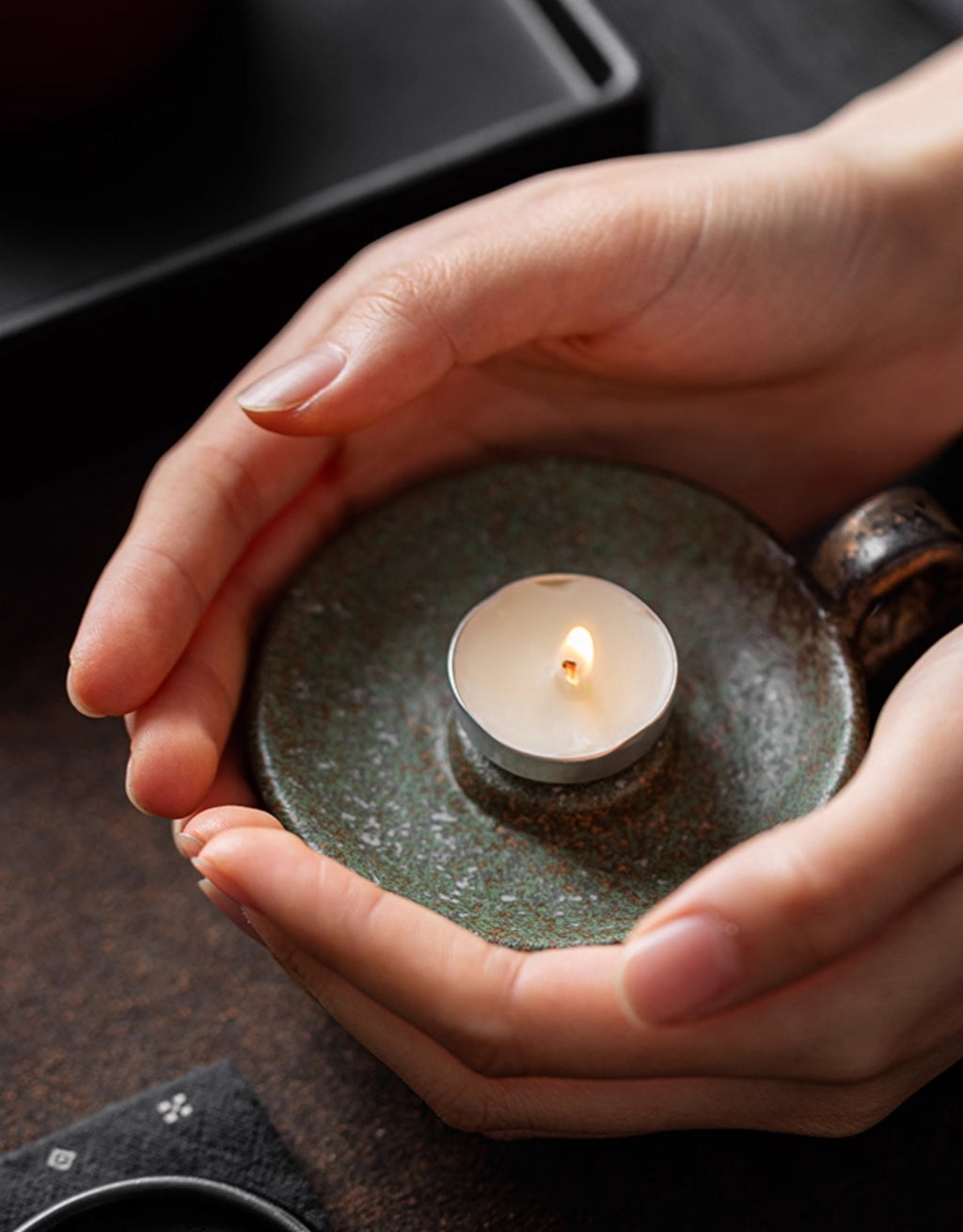 Ceramic Bronze-Glazed Censer with Candle Holder incense holder Design