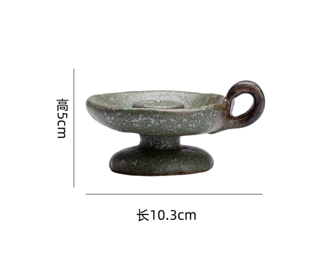 Ceramic Bronze-Glazed Censer with Candle Holder incense holder Design
