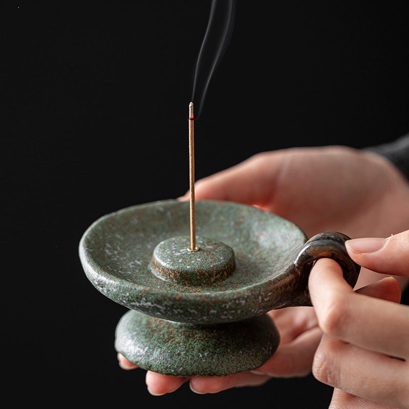 Ceramic Bronze-Glazed Censer with Candle Holder incense holder Design