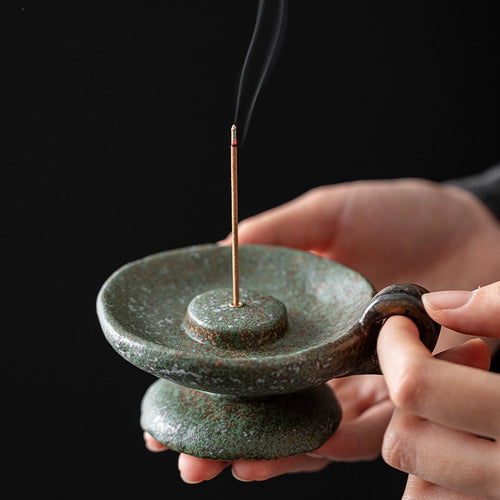 Ceramic Bronze-Glazed Censer with Candle Holder incense holder Design