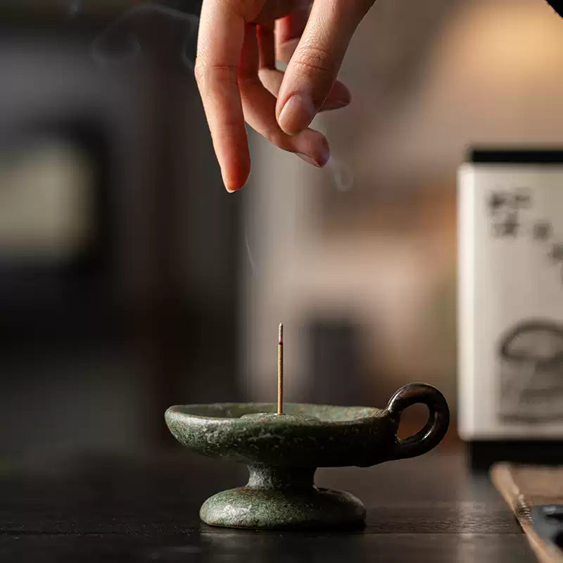 Ceramic Bronze-Glazed Censer with Candle Holder incense holder Design