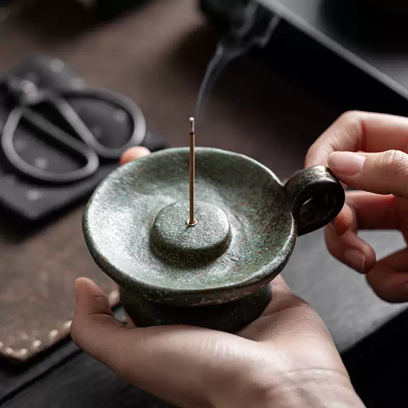 Ceramic Bronze-Glazed Censer with Candle Holder incense holder Design