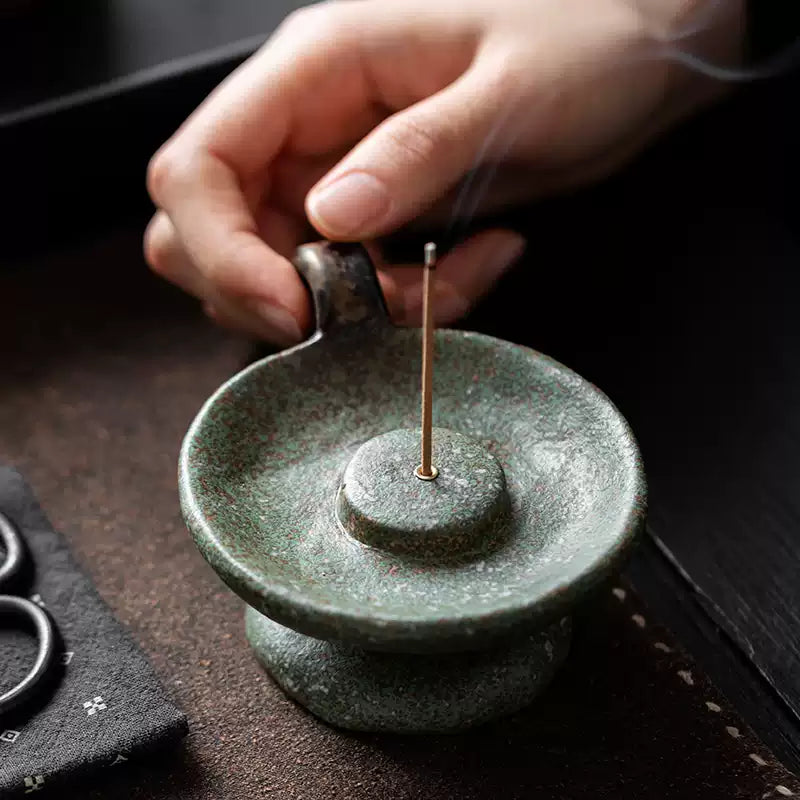 Ceramic Bronze-Glazed Censer with Candle Holder incense holder Design